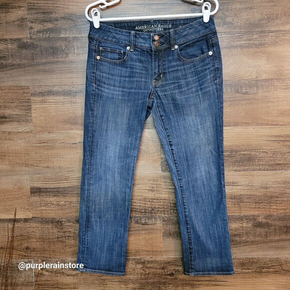 American Eagle Jeans 6 R Artist Crop Low Rise Medium Dark Wash Stretch Denim - Picture 1 of 12